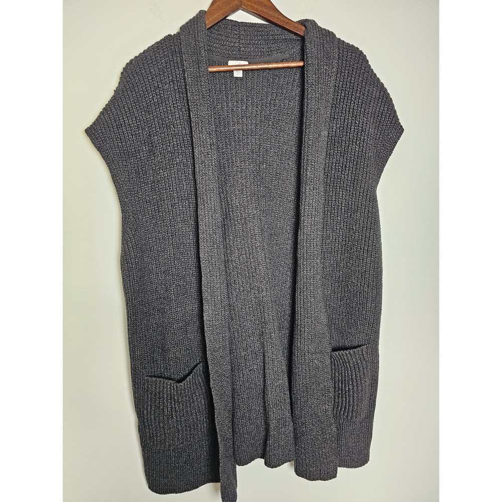 [Minimalist] J. Jill Ribbed Knit Open Front Vest Womens XL Gray Shawl Collar
